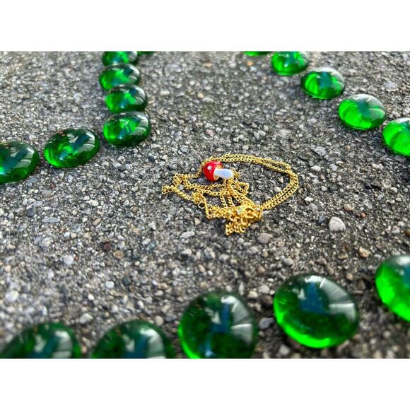 Whimsy Necklace:  Gold Plated Mini Mushroom, Blue Sneaker, Black Kitty.  Unique! - Picture 10 of 16